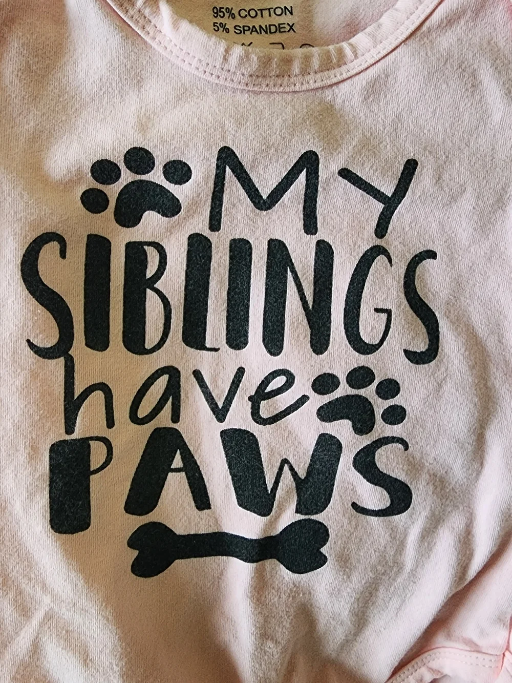 My Siblings Have Paws/Tails Baby Onesies - White & Pink 3M
